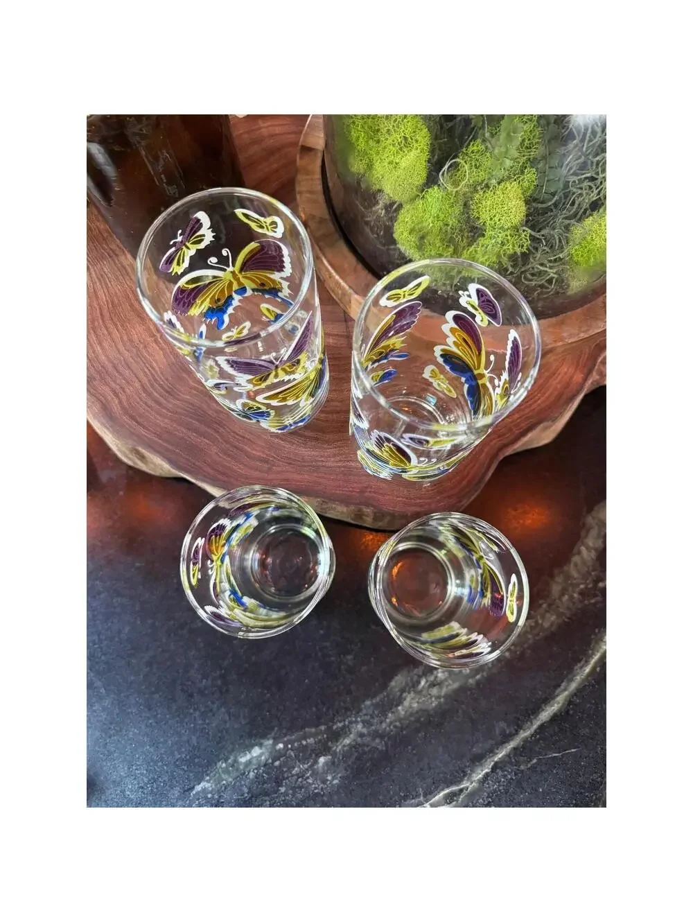 Vintage Libbey Butterfly Tumbler Glasses Set of 4, 1970s Stained Glass Look